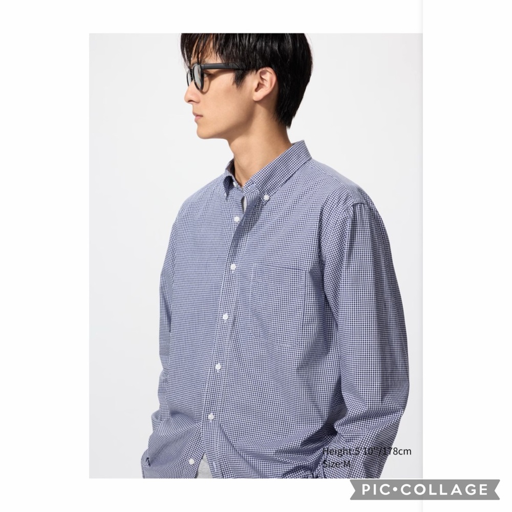 UNIQLO Men's Blue and White Checkered Button-Down Shirt 100% Cotton Size L